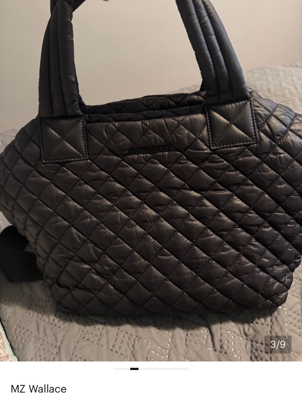 MZ Wallace Quilted Black Nylon Tote with Padded Handles
